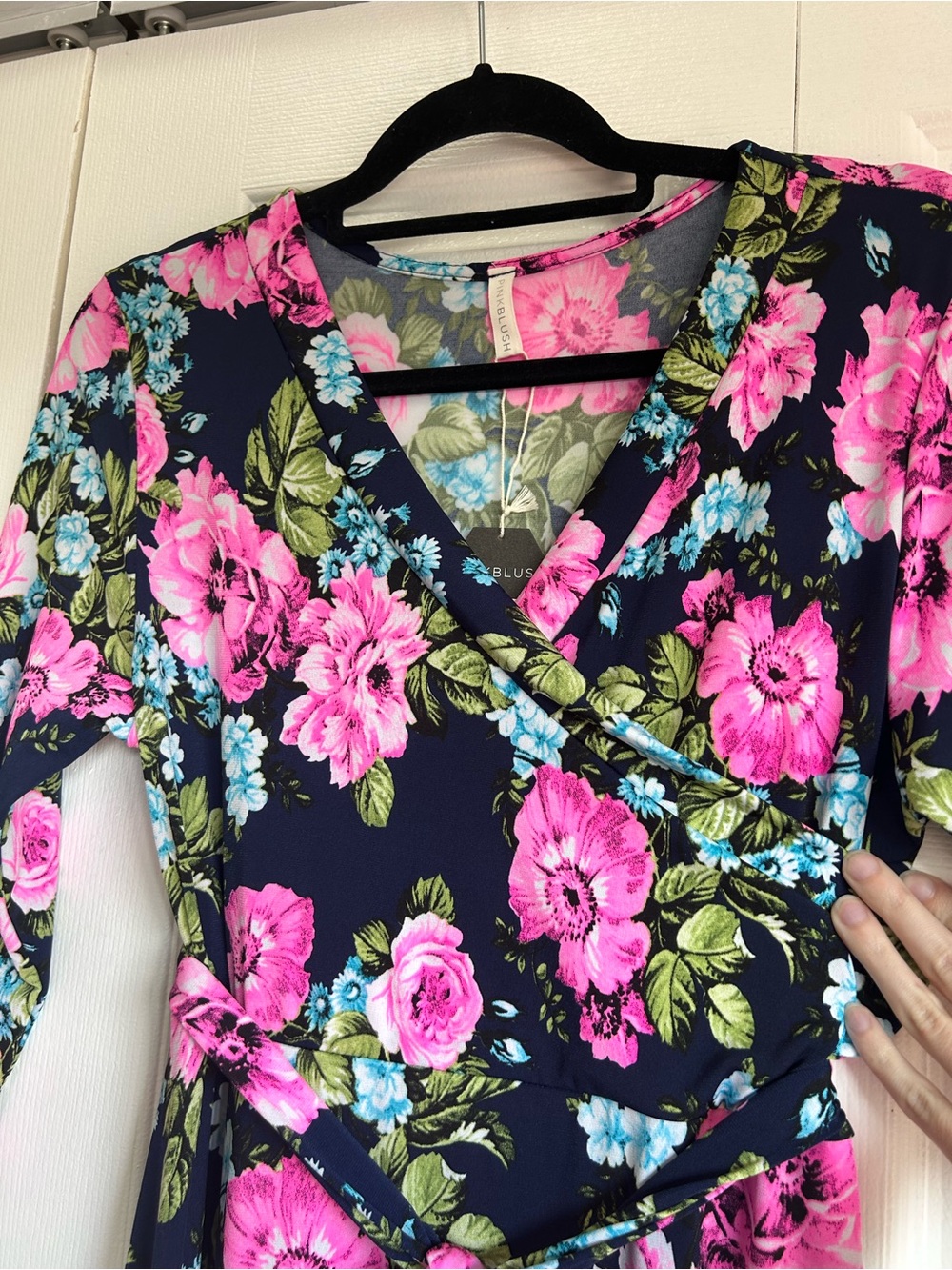 Pink Blush Bright Floral Maternity Wrap Style Dress - Picture 4 of 5